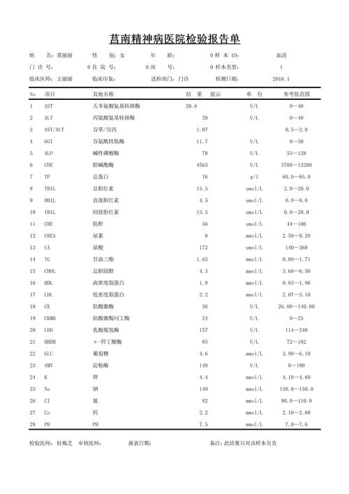 生化检查标准